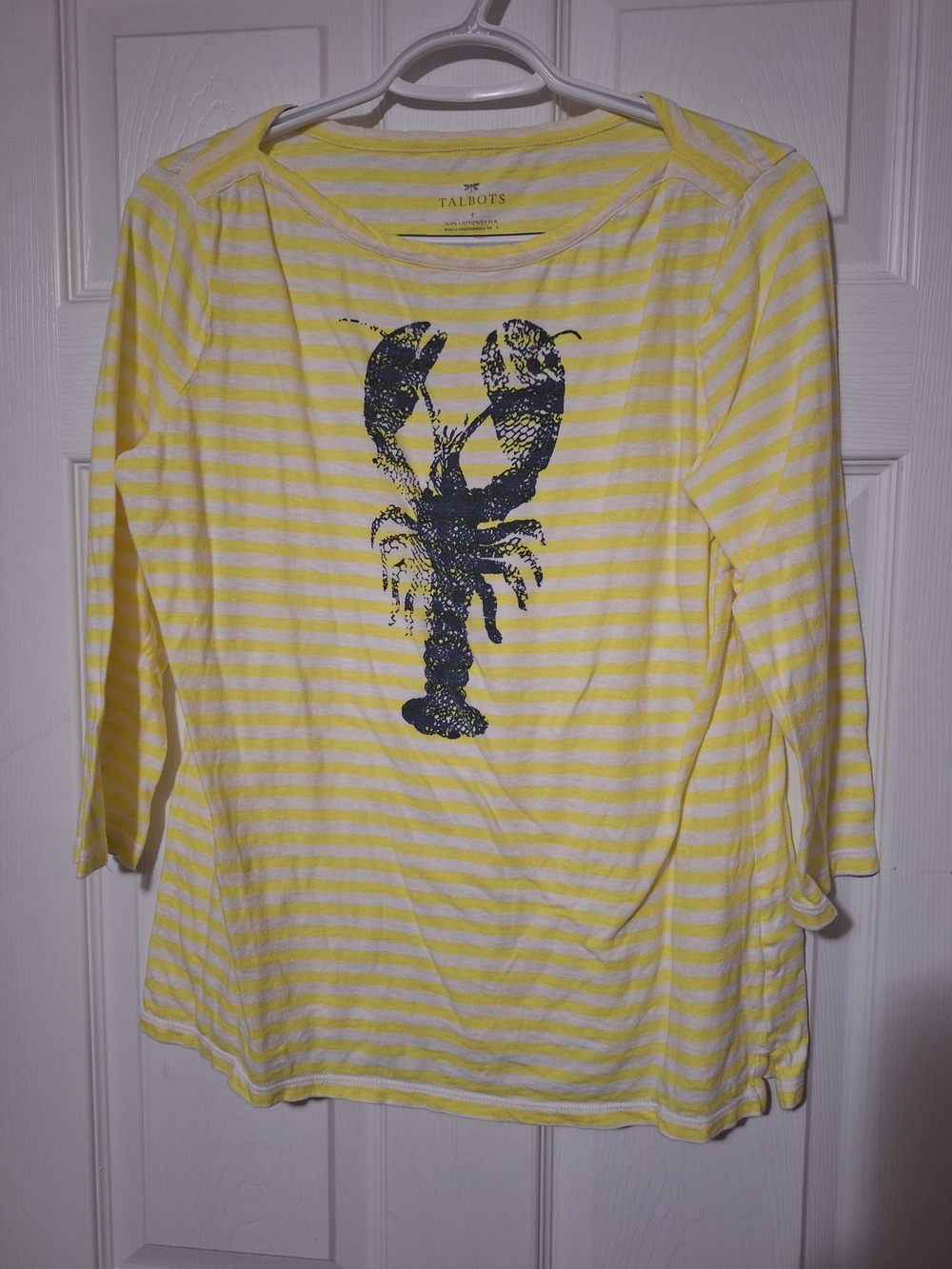 Talbots Yellow & White Striped Top with Navy Lobster Print Size 4
